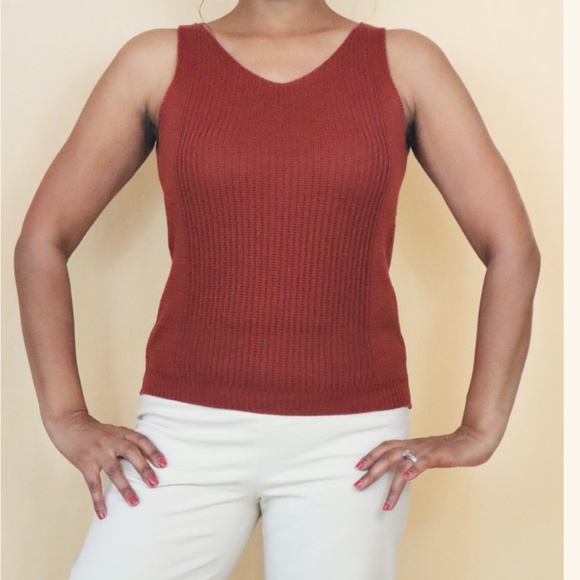 NWT SMALL RUST Sweater Tank Ribbed Sweater Shell Cami Tank Top Cotton Cashmere - Picture 5 of 8